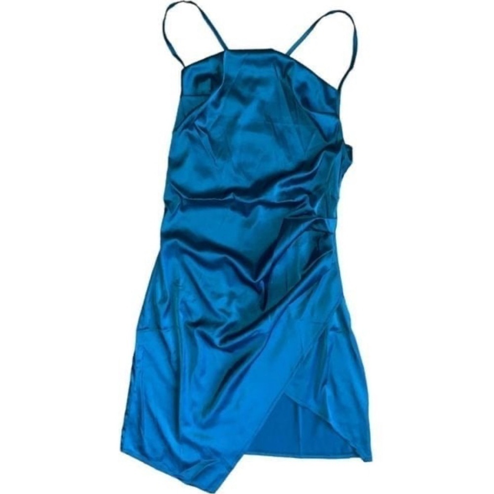 SHEIN SXY Womens XS Emerald Draped Collar Tulip Hem Mini Dress Y2K Bodycon Party - Picture 5 of 9